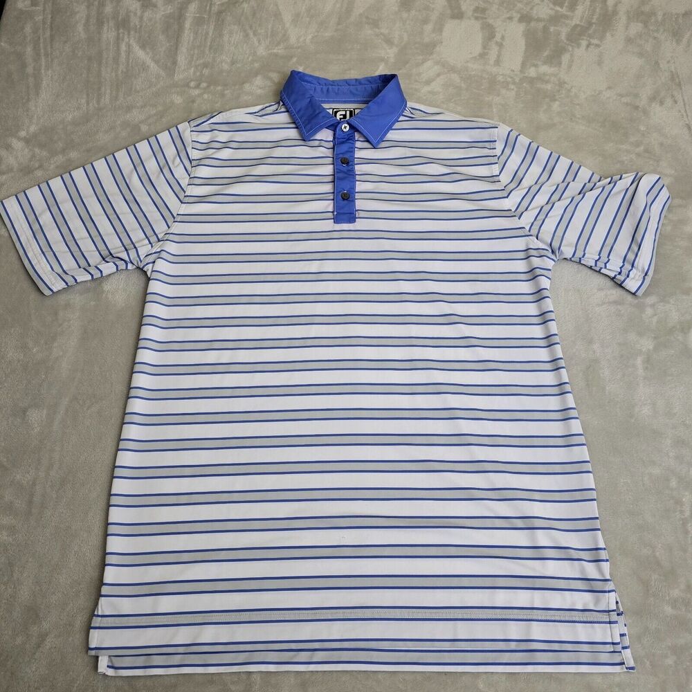 FootJoy FJ Golf Polo Mens Size XL Blue Striped Performance Stoneleigh Circa 1750